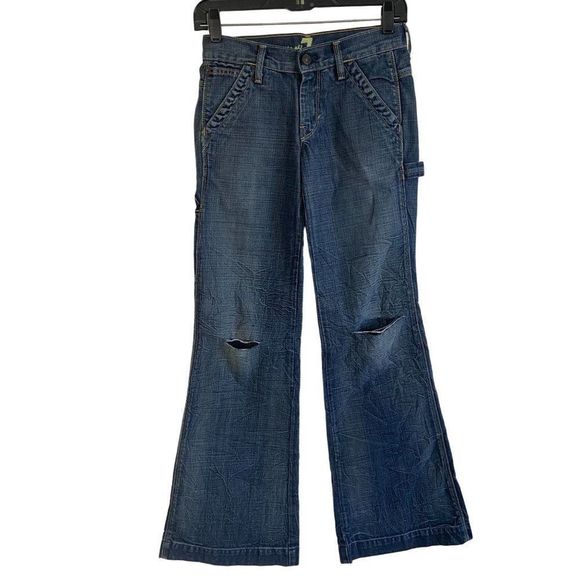 7 For All Mankind Utility Flare Leg Jeans Women's Size 24 Factory Distressed - Picture 1 of 7
